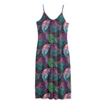 Colorful Tropical Leaves Pattern Print Jersey Midi Cami Dress