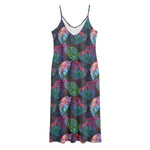 Colorful Tropical Leaves Pattern Print Jersey Midi Cami Dress