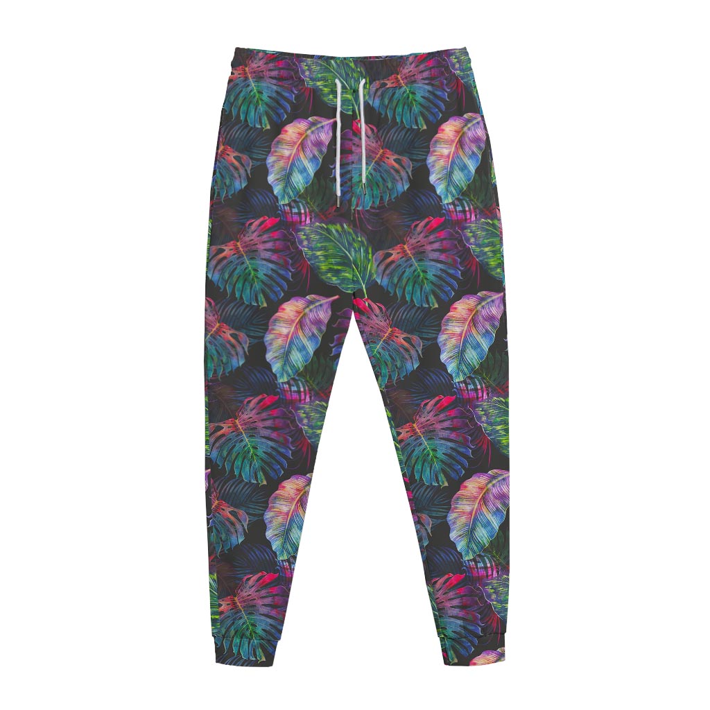 Colorful Tropical Leaves Pattern Print Jogger Pants