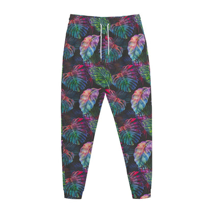Colorful Tropical Leaves Pattern Print Jogger Pants