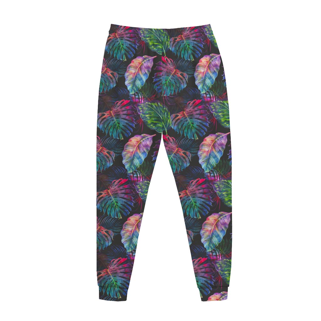 Colorful Tropical Leaves Pattern Print Jogger Pants
