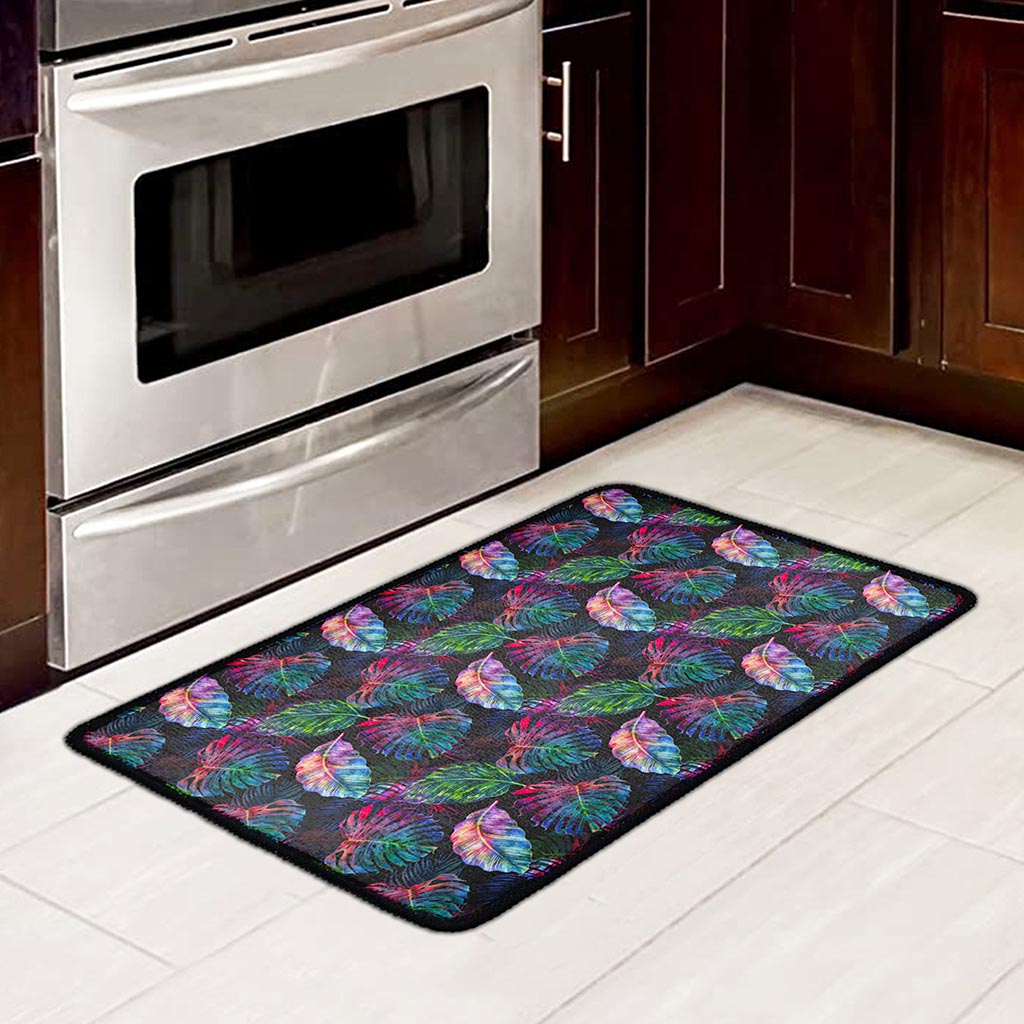 Colorful Tropical Leaves Pattern Print Kitchen Mat