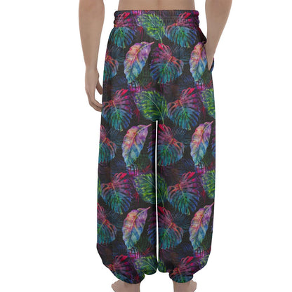 Colorful Tropical Leaves Pattern Print Lantern Pants