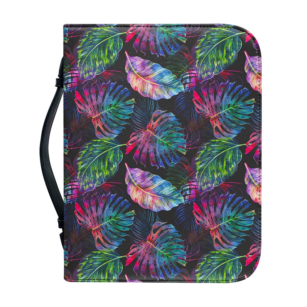 Colorful Tropical Leaves Pattern Print Leather Bible Cover
