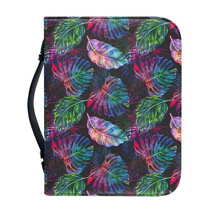 Colorful Tropical Leaves Pattern Print Leather Bible Cover
