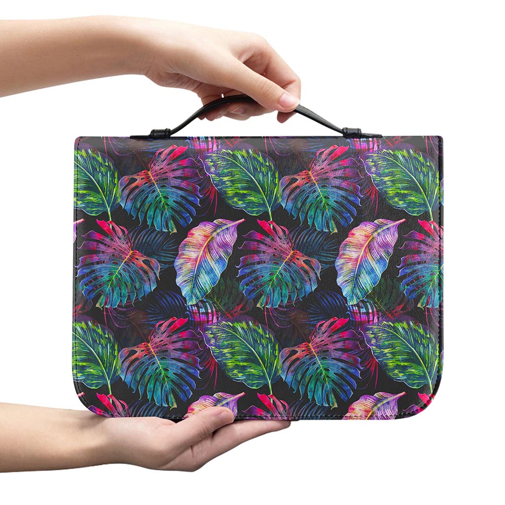 Colorful Tropical Leaves Pattern Print Leather Bible Cover