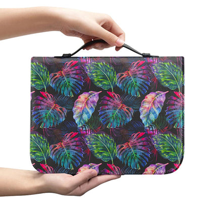 Colorful Tropical Leaves Pattern Print Leather Bible Cover