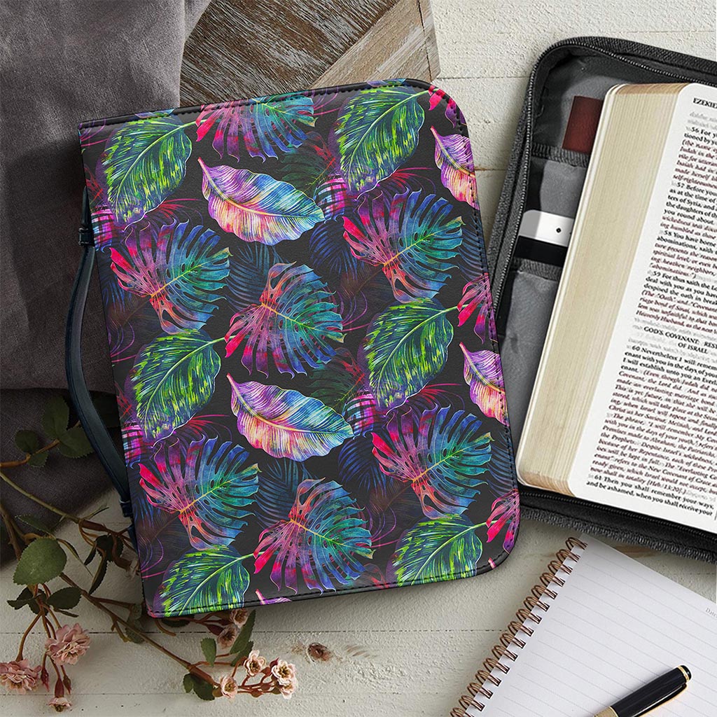 Colorful Tropical Leaves Pattern Print Leather Bible Cover