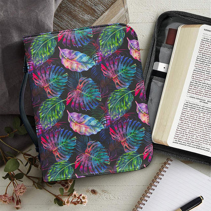 Colorful Tropical Leaves Pattern Print Leather Bible Cover