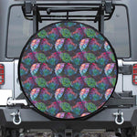 Colorful Tropical Leaves Pattern Print Leather Spare Tire Cover