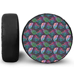 Colorful Tropical Leaves Pattern Print Leather Spare Tire Cover