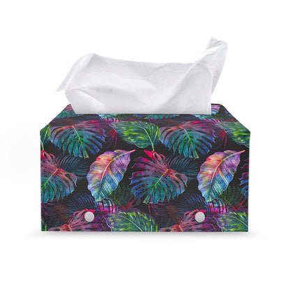 Colorful Tropical Leaves Pattern Print Leather Tissue Box Cover