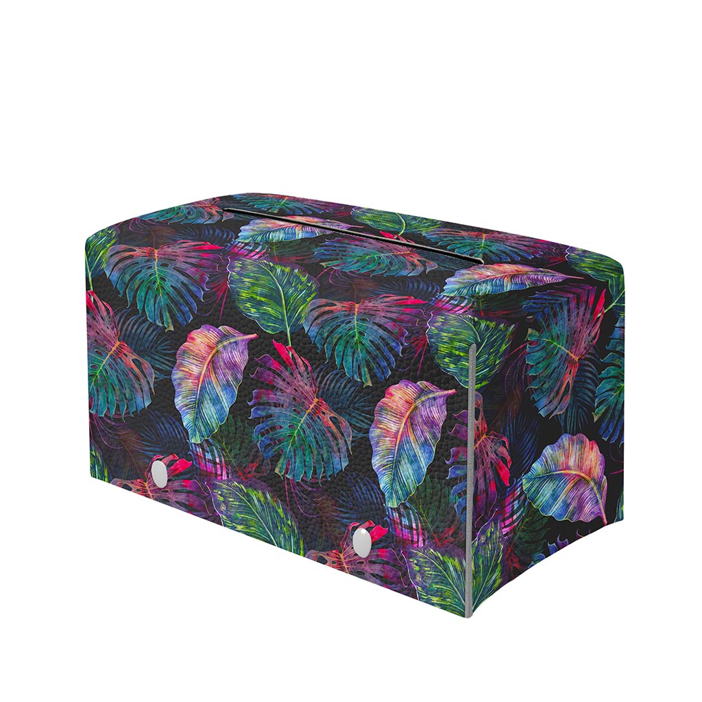 Colorful Tropical Leaves Pattern Print Leather Tissue Box Cover