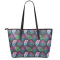 Colorful Tropical Leaves Pattern Print Leather Tote Bag With Zipper