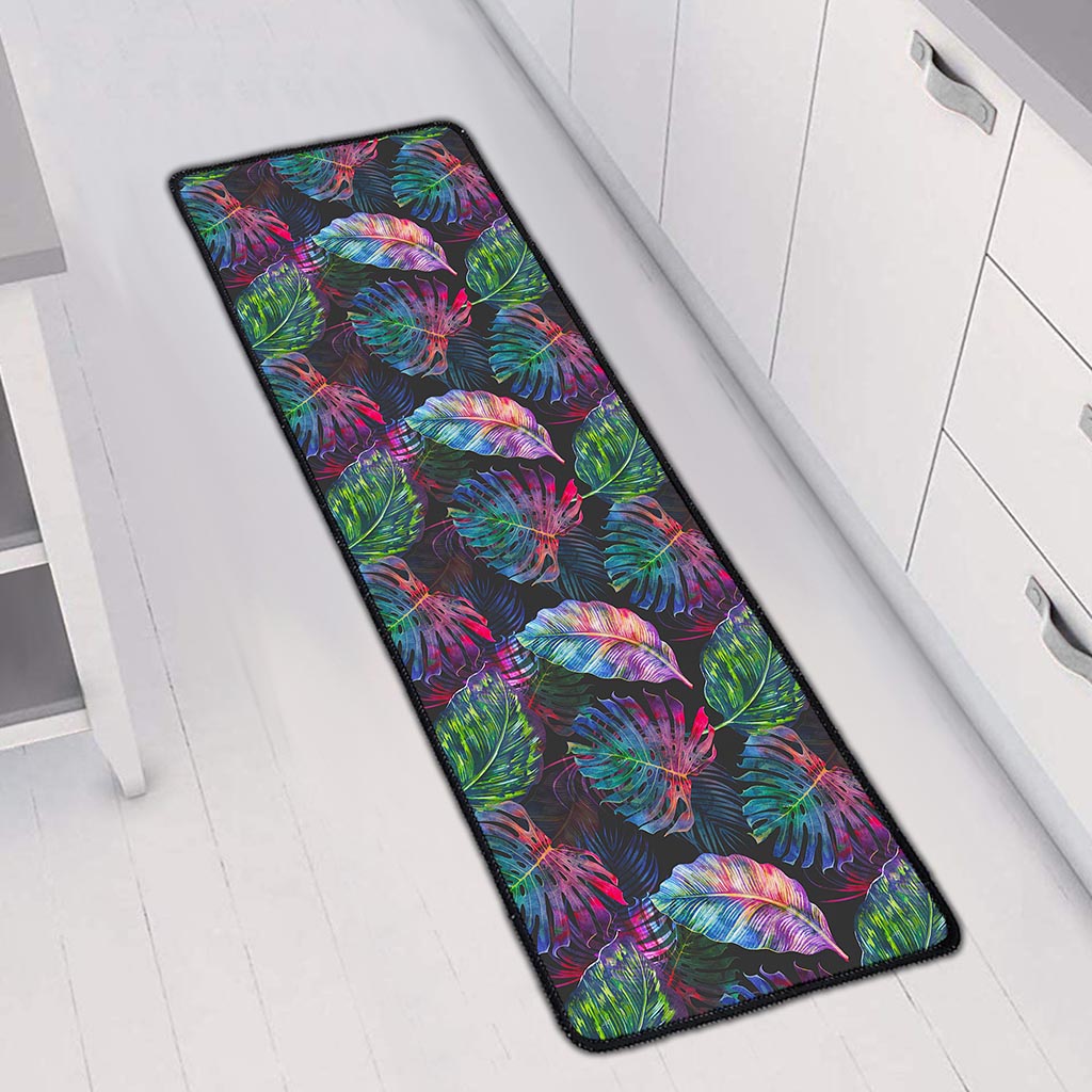 Colorful Tropical Leaves Pattern Print Long Kitchen Mat