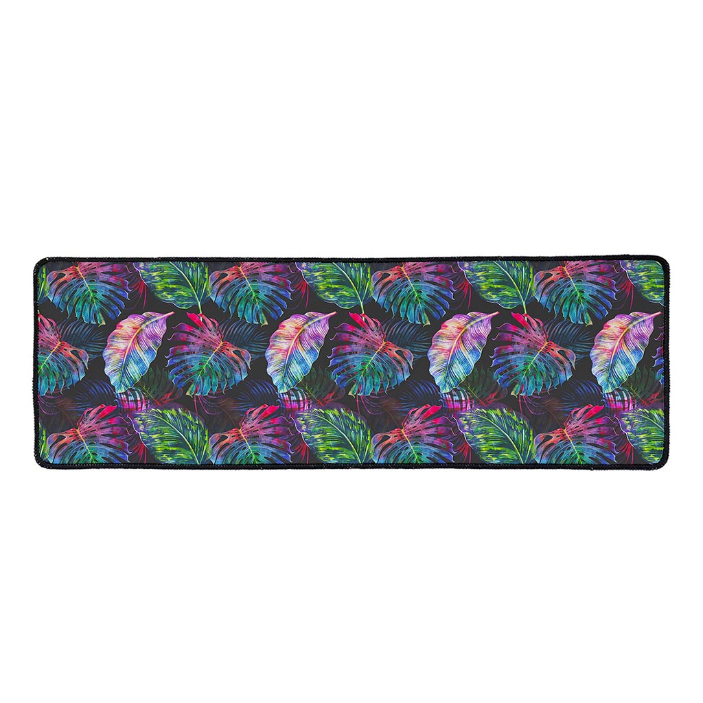 Colorful Tropical Leaves Pattern Print Long Kitchen Mat