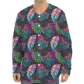 Colorful Tropical Leaves Pattern Print Long Sleeve Baseball Jersey
