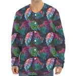 Colorful Tropical Leaves Pattern Print Long Sleeve Baseball Jersey