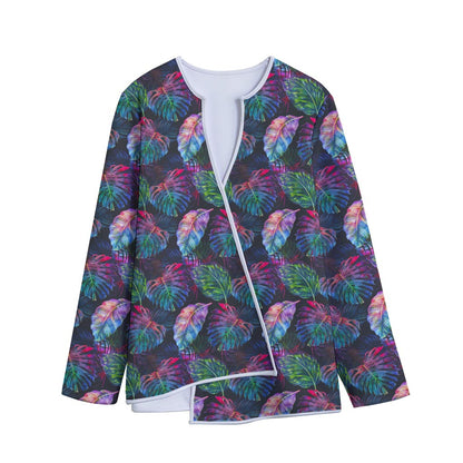 Colorful Tropical Leaves Pattern Print Long Sleeve Short Coat