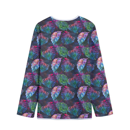 Colorful Tropical Leaves Pattern Print Long Sleeve Short Coat