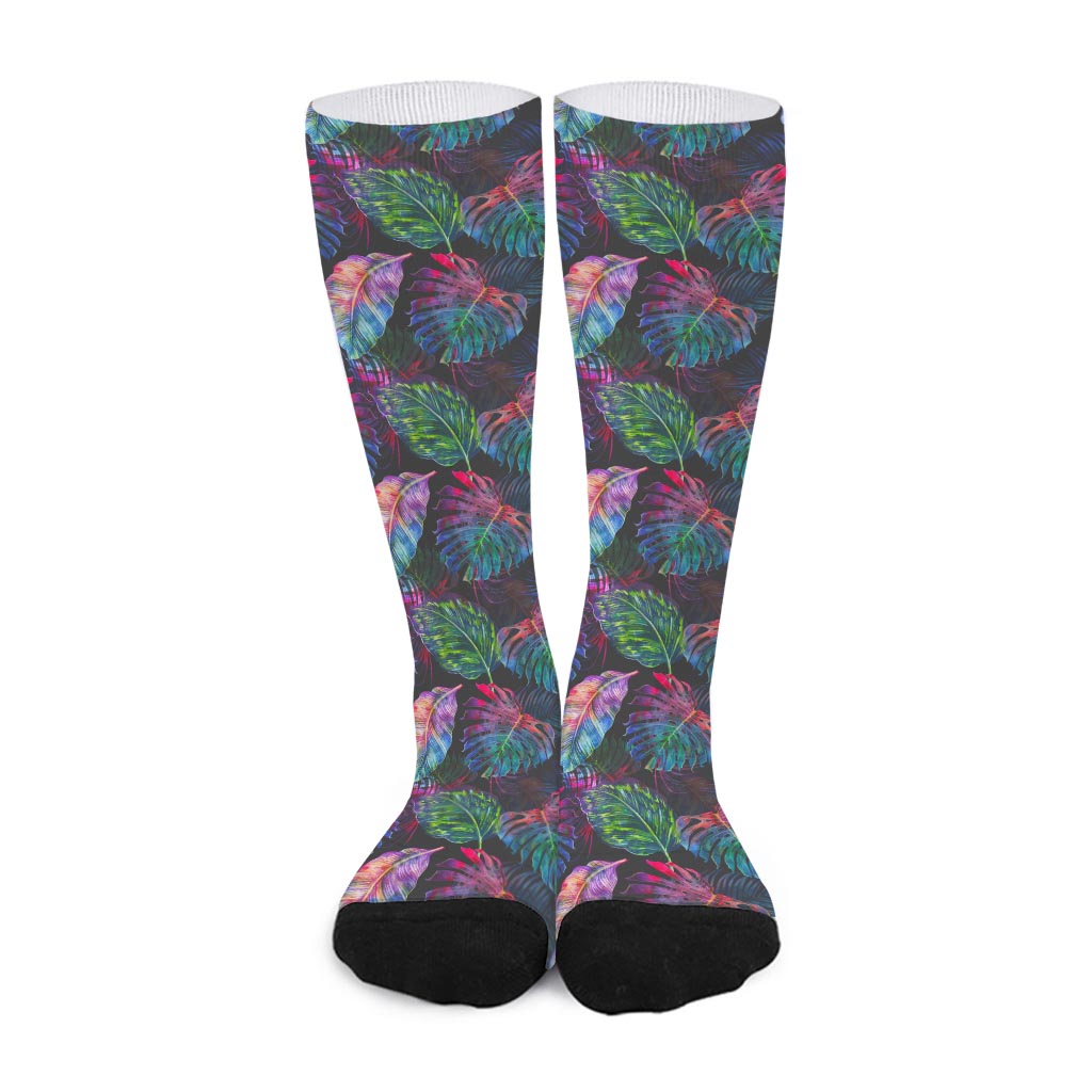 Colorful Tropical Leaves Pattern Print Long Socks