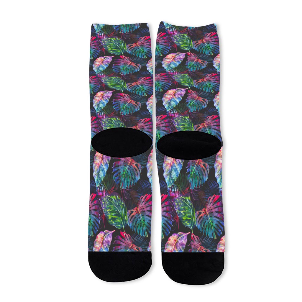 Colorful Tropical Leaves Pattern Print Long Socks