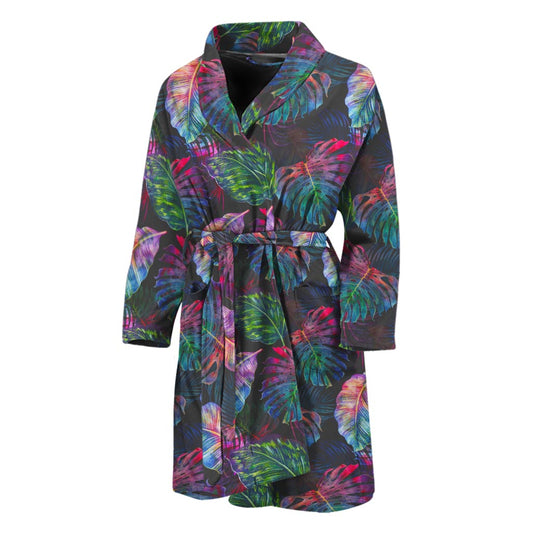 Colorful Tropical Leaves Pattern Print Men's Bathrobe