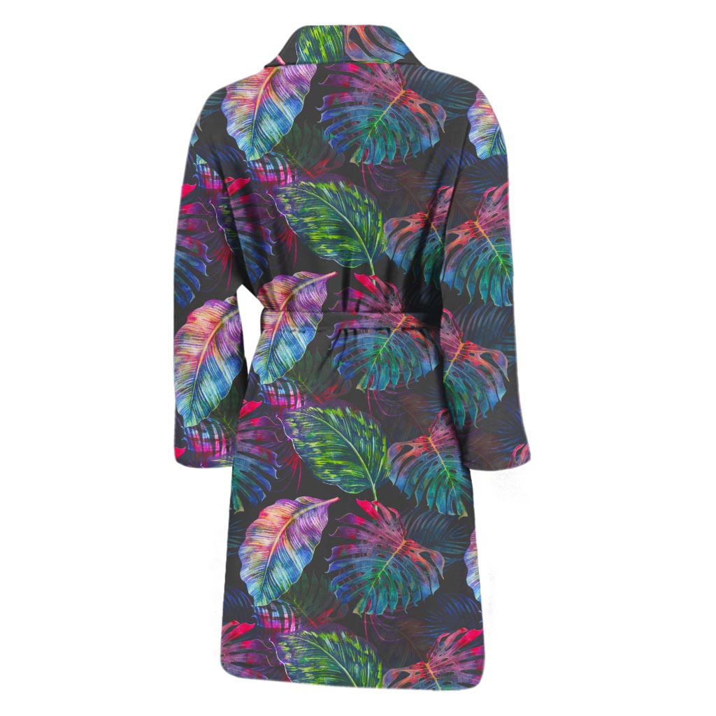 Colorful Tropical Leaves Pattern Print Men's Bathrobe