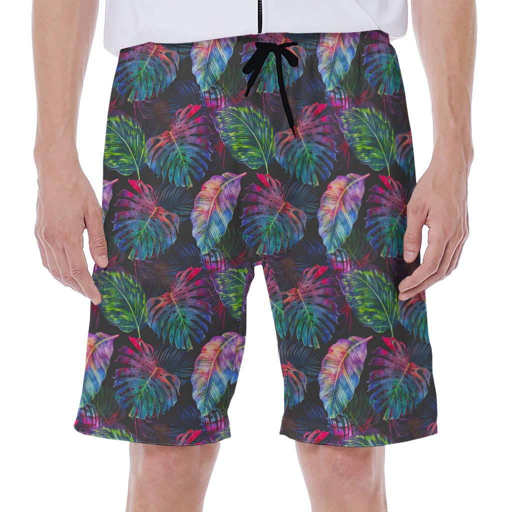 Colorful Tropical Leaves Pattern Print Men's Beach Shorts