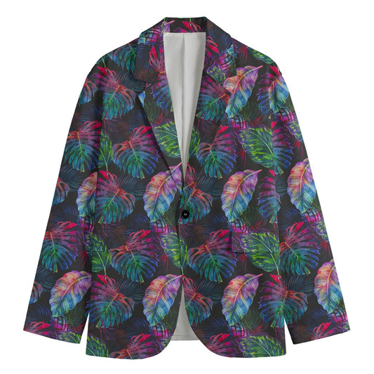 Colorful Tropical Leaves Pattern Print Men's Blazer