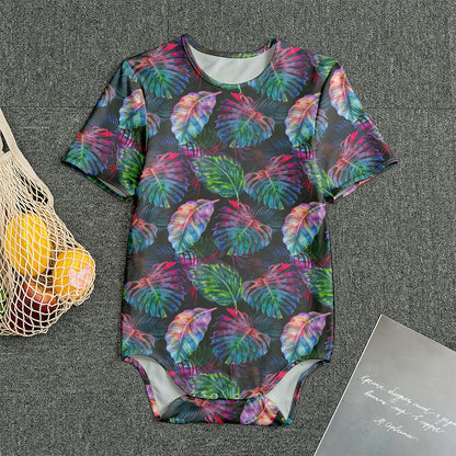 Colorful Tropical Leaves Pattern Print Men's Bodysuit