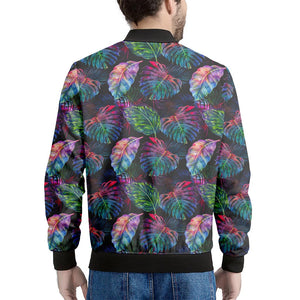 Colorful Tropical Leaves Pattern Print Men's Bomber Jacket