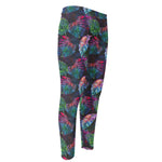 Colorful Tropical Leaves Pattern Print Men's Compression Pants