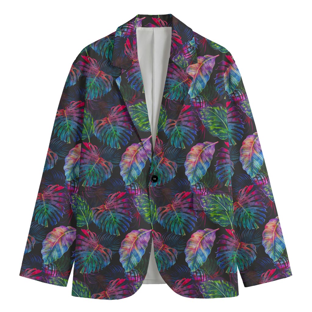 Colorful Tropical Leaves Pattern Print Men's Cotton Blazer