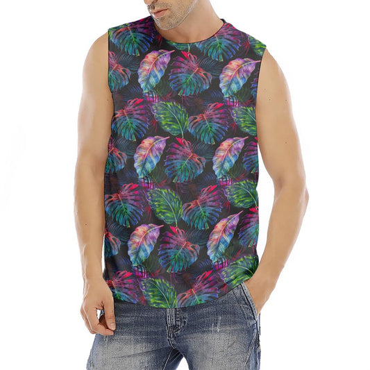 Colorful Tropical Leaves Pattern Print Men's Fitness Tank Top
