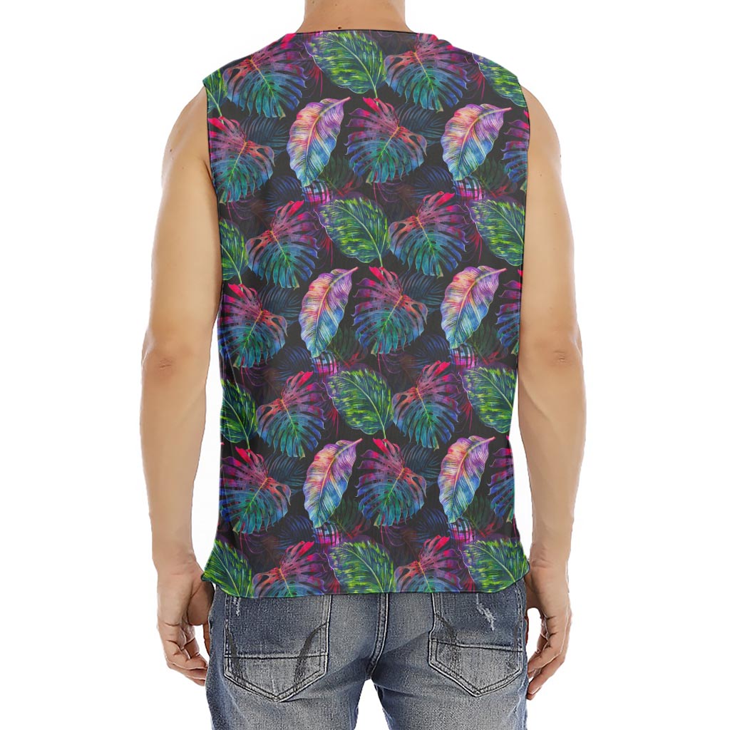 Colorful Tropical Leaves Pattern Print Men's Fitness Tank Top