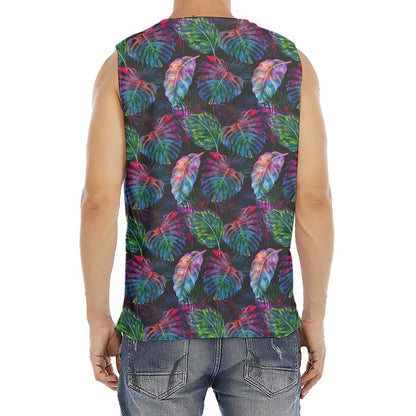 Colorful Tropical Leaves Pattern Print Men's Fitness Tank Top