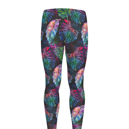 Colorful Tropical Leaves Pattern Print Men's leggings