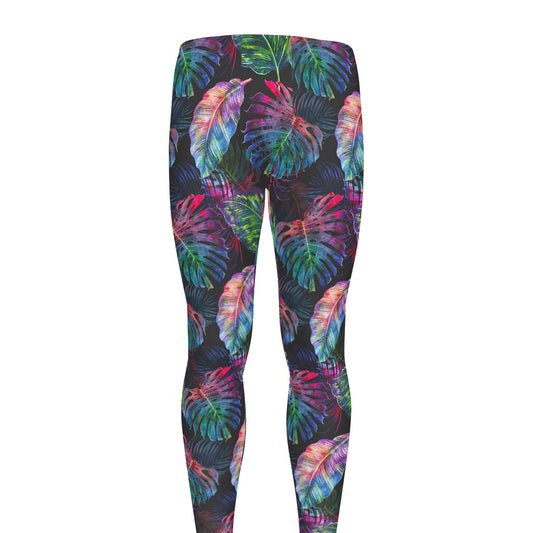 Colorful Tropical Leaves Pattern Print Men's leggings