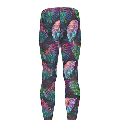 Colorful Tropical Leaves Pattern Print Men's leggings