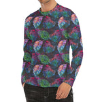 Colorful Tropical Leaves Pattern Print Men's Long Sleeve Rash Guard
