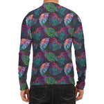 Colorful Tropical Leaves Pattern Print Men's Long Sleeve Rash Guard