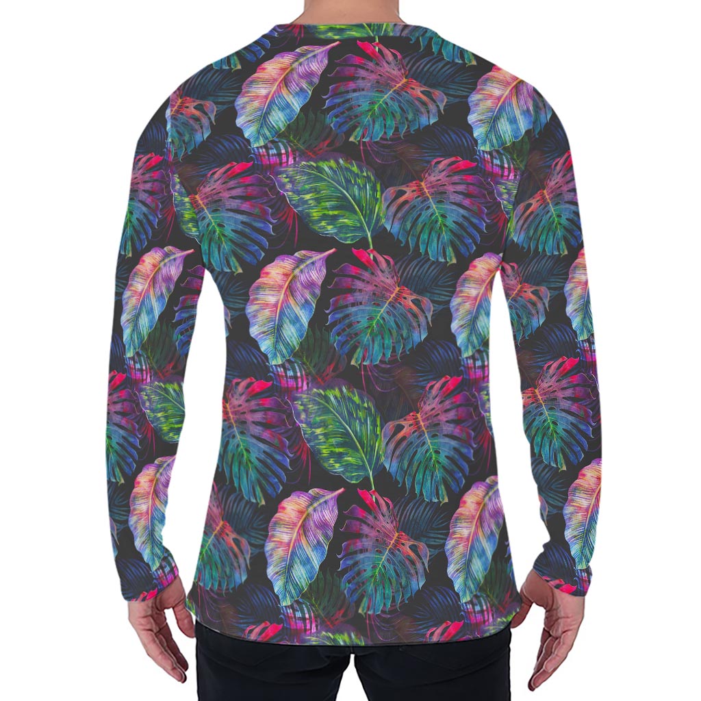 Colorful Tropical Leaves Pattern Print Men's Long Sleeve T-Shirt