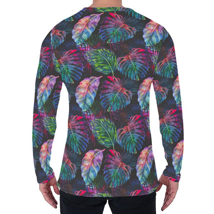Colorful Tropical Leaves Pattern Print Men's Long Sleeve T-Shirt