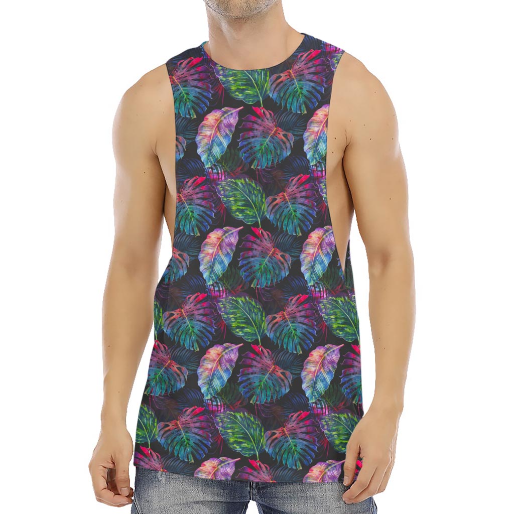 Colorful Tropical Leaves Pattern Print Men's Muscle Tank Top