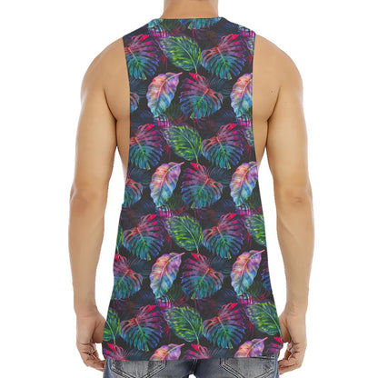 Colorful Tropical Leaves Pattern Print Men's Muscle Tank Top