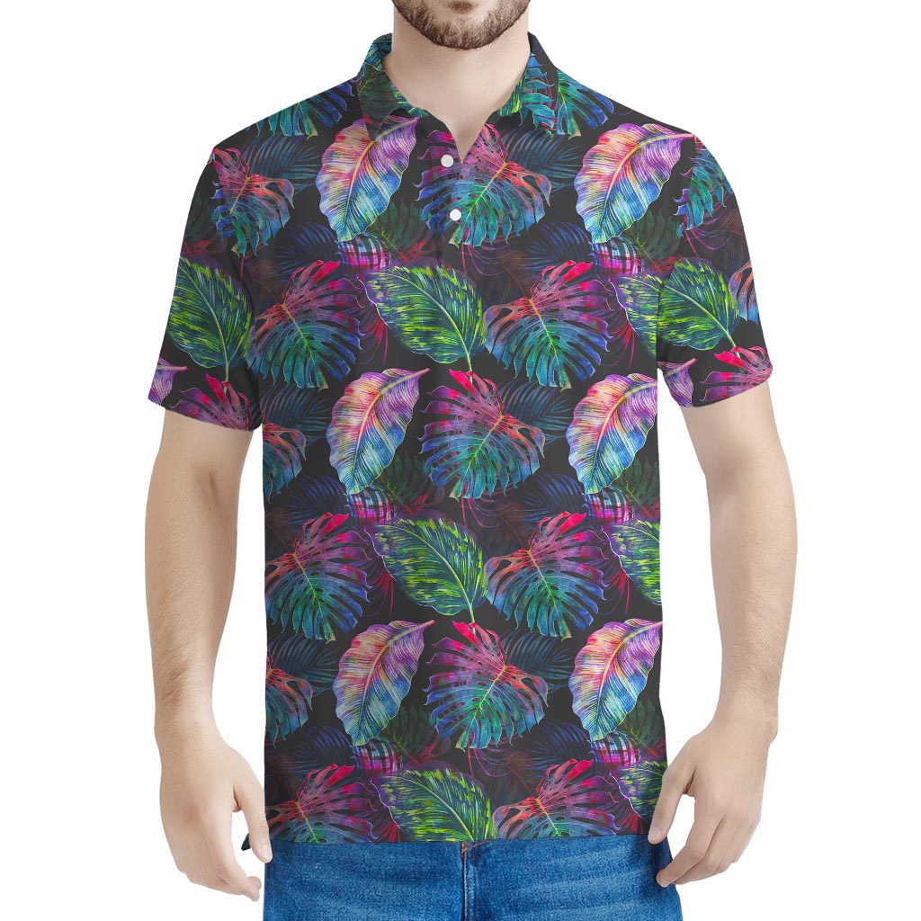 Colorful Tropical Leaves Pattern Print Men's Polo Shirt