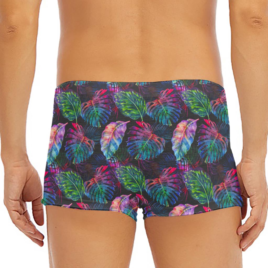 Colorful Tropical Leaves Pattern Print Men's Short Boxer Briefs