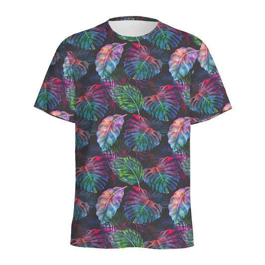 Colorful Tropical Leaves Pattern Print Men's Sports T-Shirt