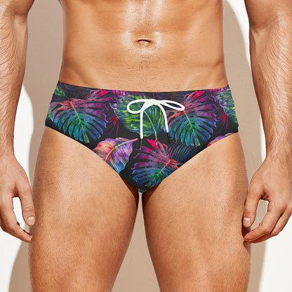 Colorful Tropical Leaves Pattern Print Men's Swim Briefs